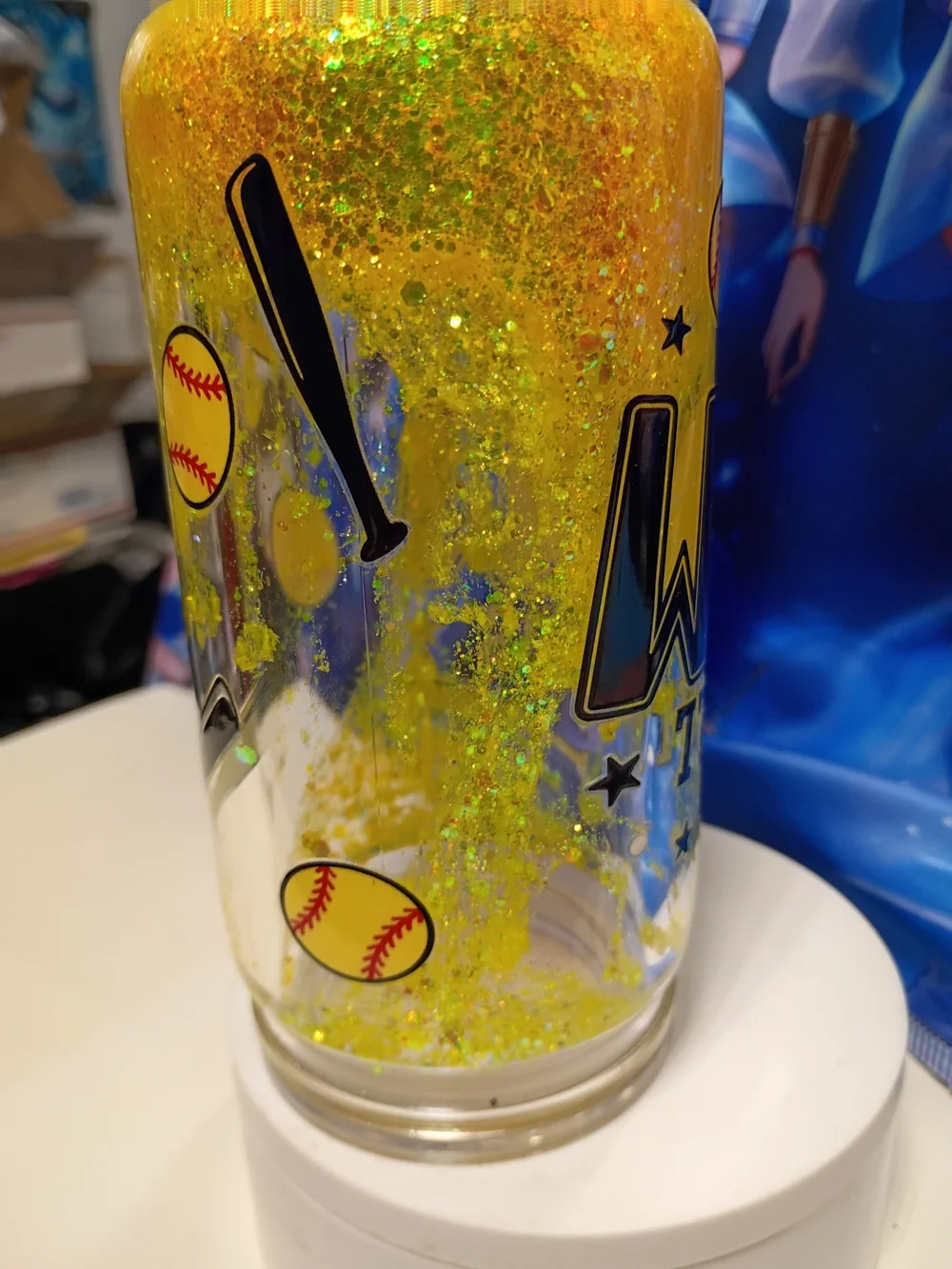 Softball Mom Glitter Tumbler - Yellow Softball Design
